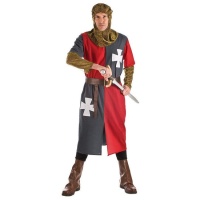 Costume de chevalier médiéval avec chapeau doré pour hommes