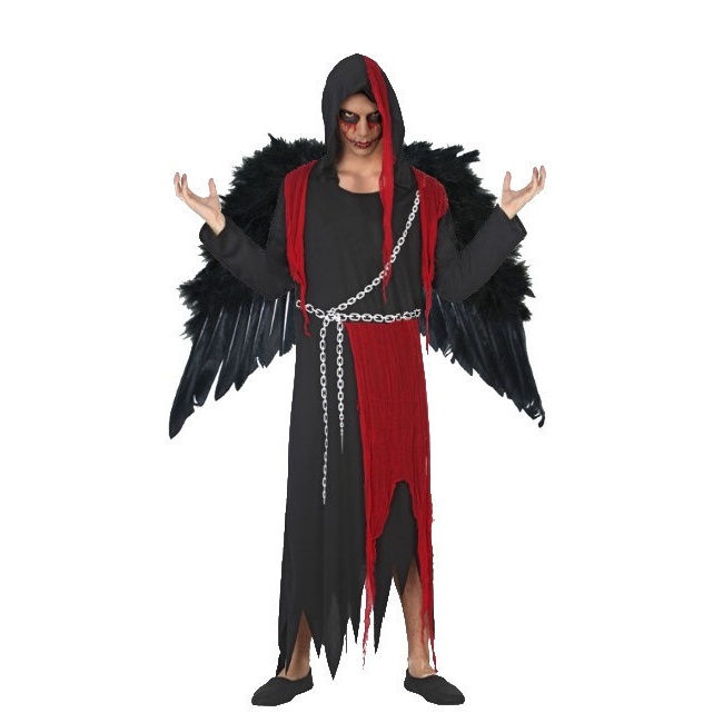 Vista frontal del costume d'ange noir pour adulte en stock