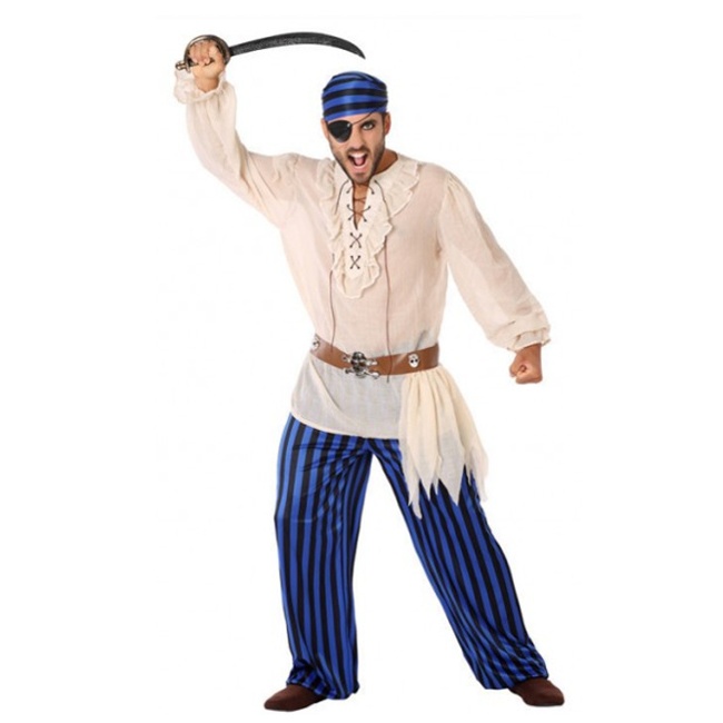 Vista delantera del déguisement de pirate bleu pour hommes disponible también en talla XL