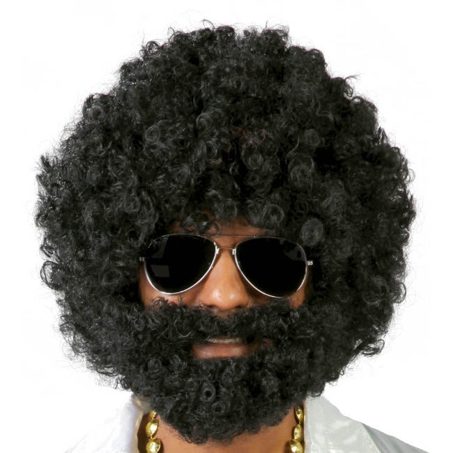 Vista frontal del perruque afro noire avec barbe en stock