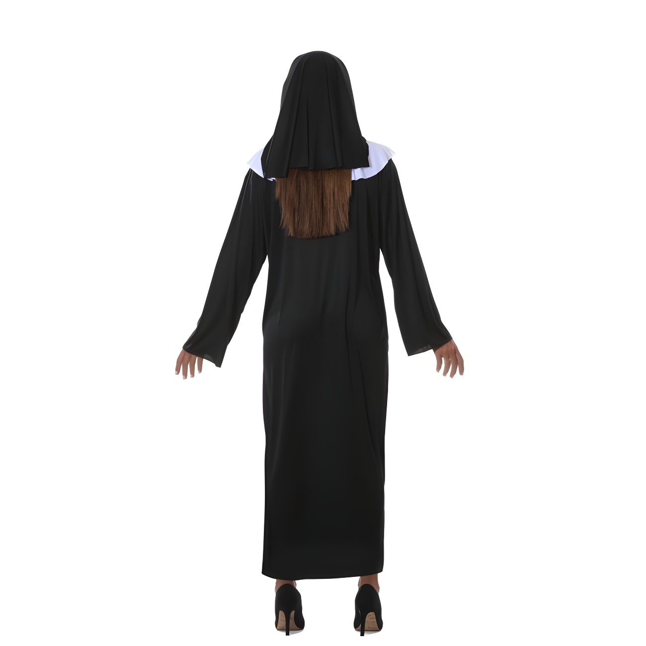 Costume De Nonne D'horreur Femme - Robe Noire Avec Voile, Déguisement Halloween Effrayant Style Valak
