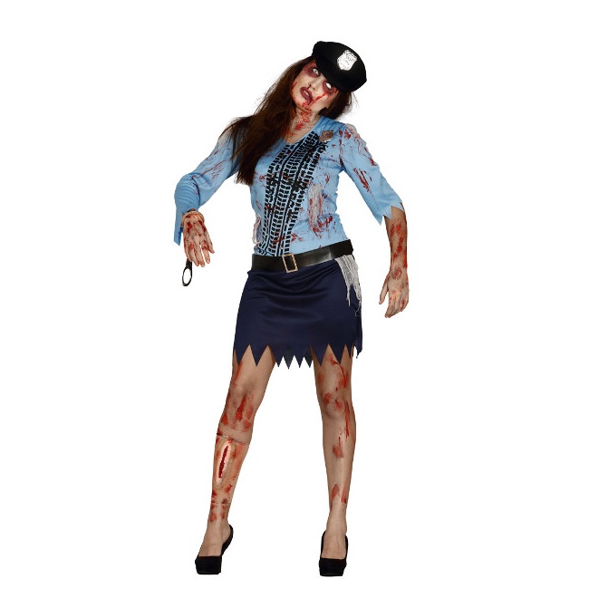 Vista frontal del costume de police zombie pour femme en stock