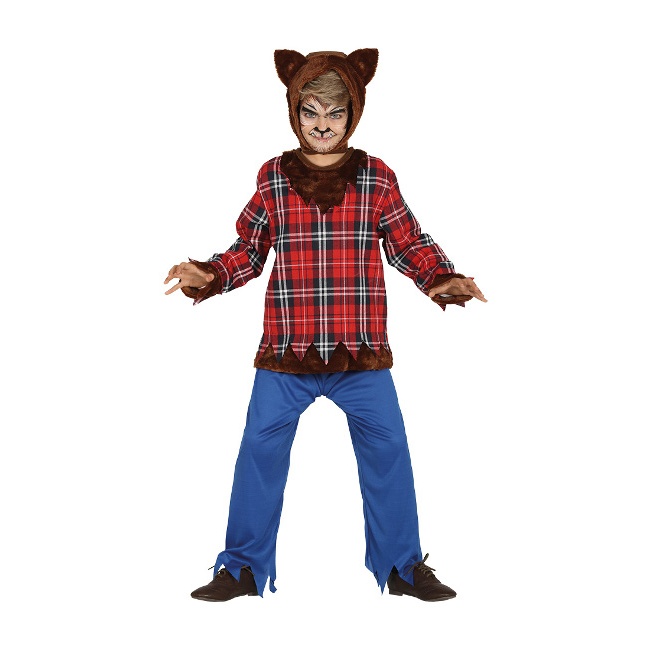 Vista frontal del costume de loup avec capuche pour enfants en stock