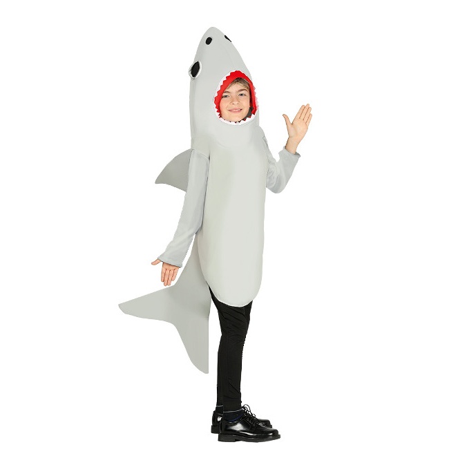 Vista frontal del costume de requin gris pour enfants en stock
