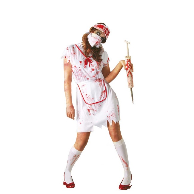 Vista delantera del costume d'infirmière psychiatrique zombie en stock