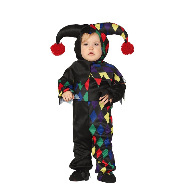 Vista principal del costume d'Arlequin avec des losanges colorés pour bébés en stock