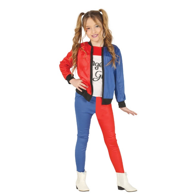 Vista principal del costume rouge et bleu de Harley Supervillain pour les filles en stock