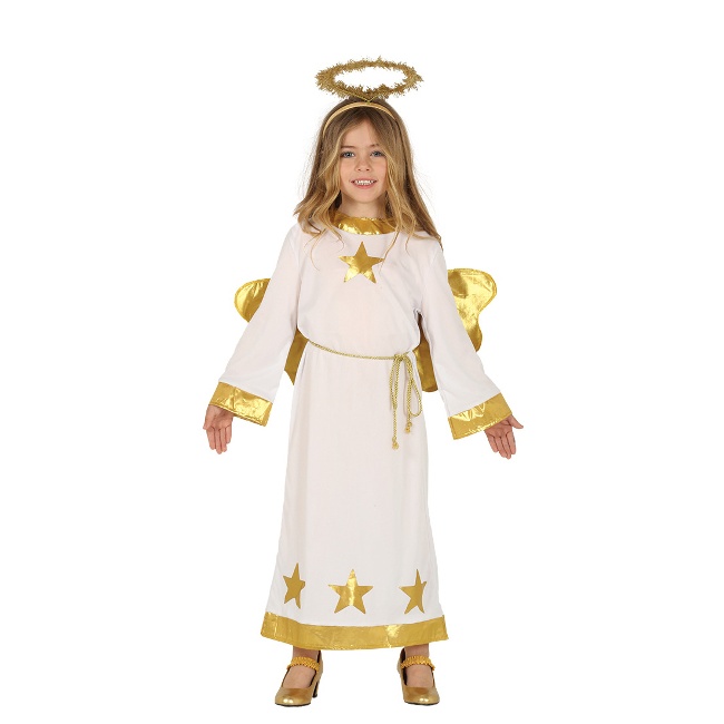 Vista frontal del costume d'ange blanc et or pour enfants en stock