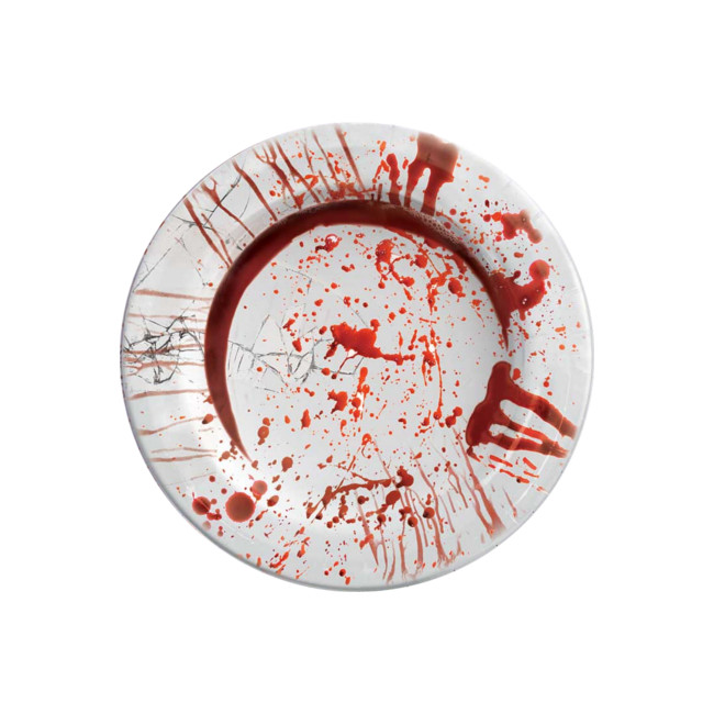 Vista frontal del assiettes en carton avec taches de sang 23 cm - 6 pcs. en stock
