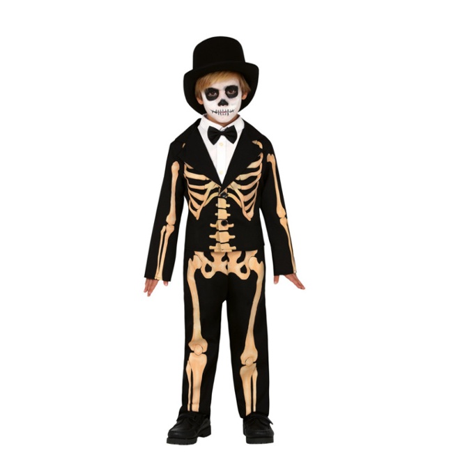 Vista frontal del costume de squelette de nuit élégant pour enfants en stock