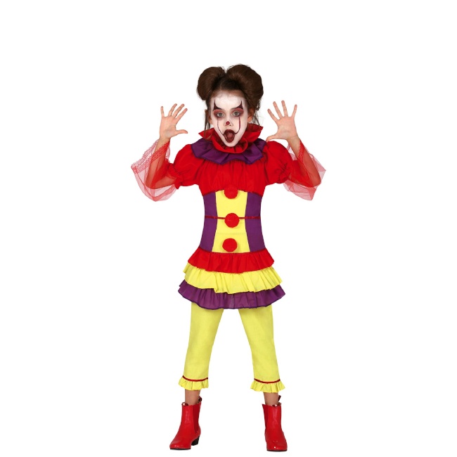 Vista delantera del costume de clown tueur pour filles en stock