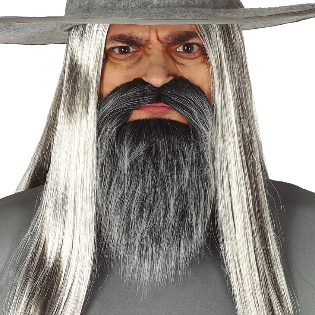 Vista frontal del barbe avec moustache grise adhésive en stock
