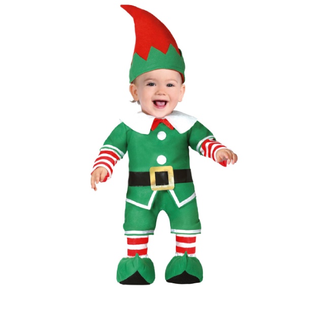 Vista delantera del costume de bébé elfe vert en stock