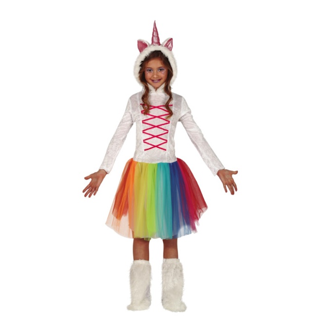 Vista frontal del costume de licorne avec capuche pour filles en stock