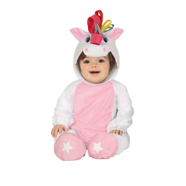 Vista frontal del costume de licorne rose pour bébés en stock