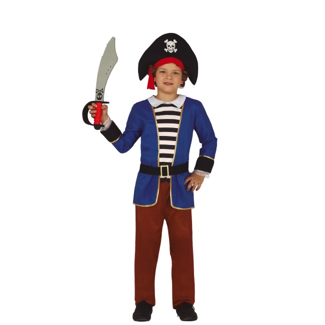 Vista frontal del costume de capitaine pirate bleu pour enfants en stock