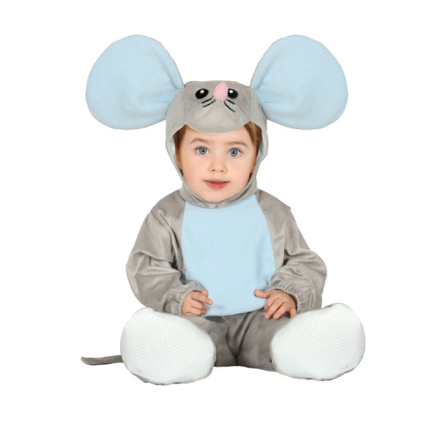 Vista principal del costume de souris gris et bleu pour bébés en stock