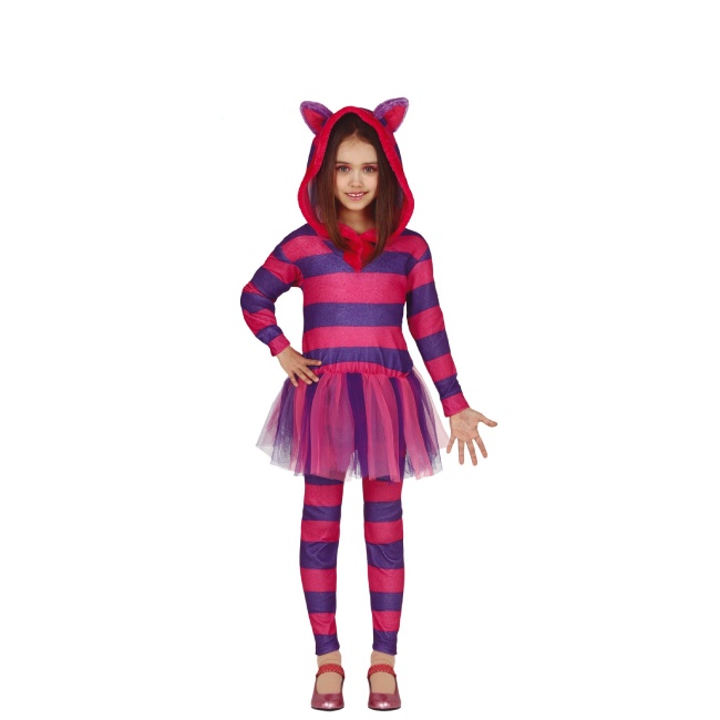 Vista frontal del déguisement du chat rose d'Alice pour filles en stock