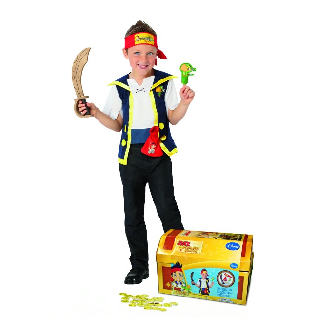 Vista principal del costume Jake le Pirate pour enfants dans une boîte avec accessoires