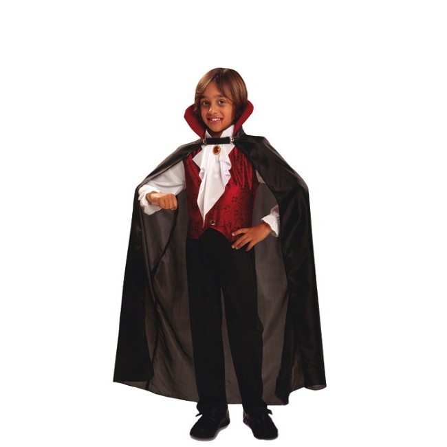 Vista frontal del costume de vampire avec longue cape pour enfants en stock
