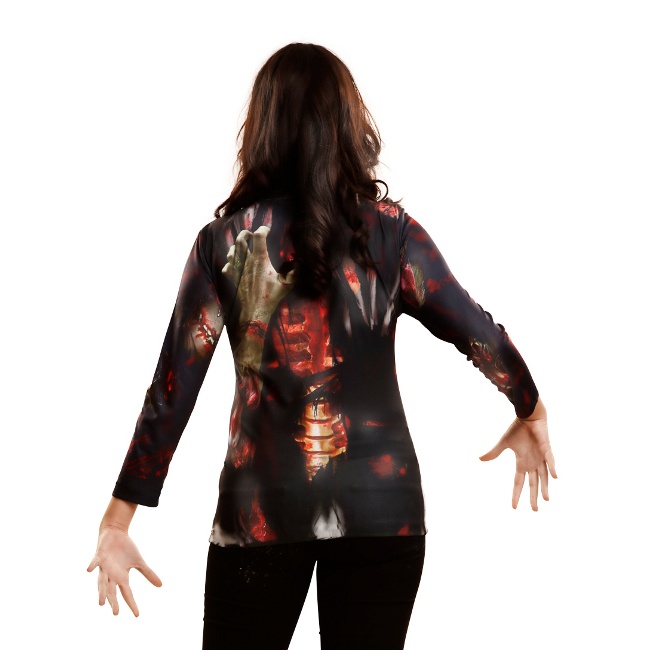 Foto lateral/trasera del modelo de T-shirt imprimé zombie pour les femmes