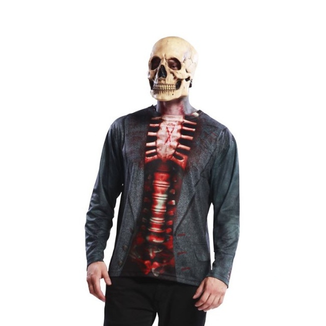 Vista delantera del t-shirt de costume de squelette avec veste disponible también en talla XL