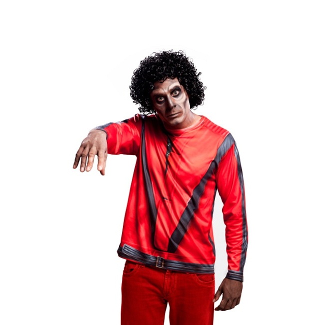 Vista frontal del michael Jackson en costume t-shirt Thriller disponible también en talla XL
