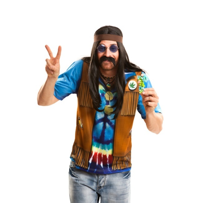 Vista delantera del t-shirt de costume hippie avec gilet pour homme en stock