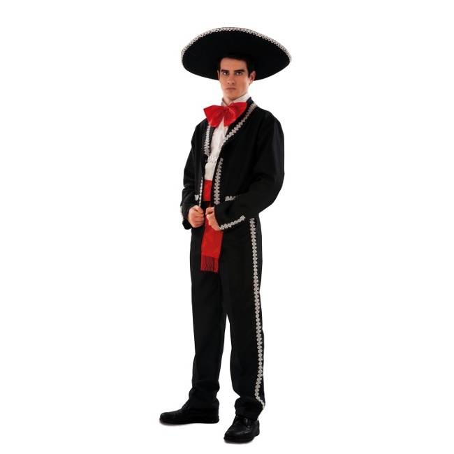 Vista frontal del costume de mariachi noir pour hommes disponible también en talla XL