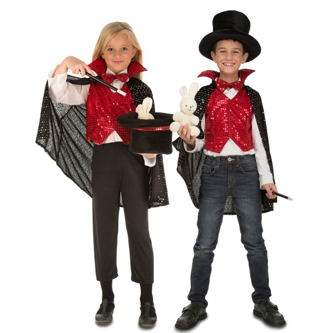 Vista delantera del costume de magicien pour enfants avec accessoires en stock
