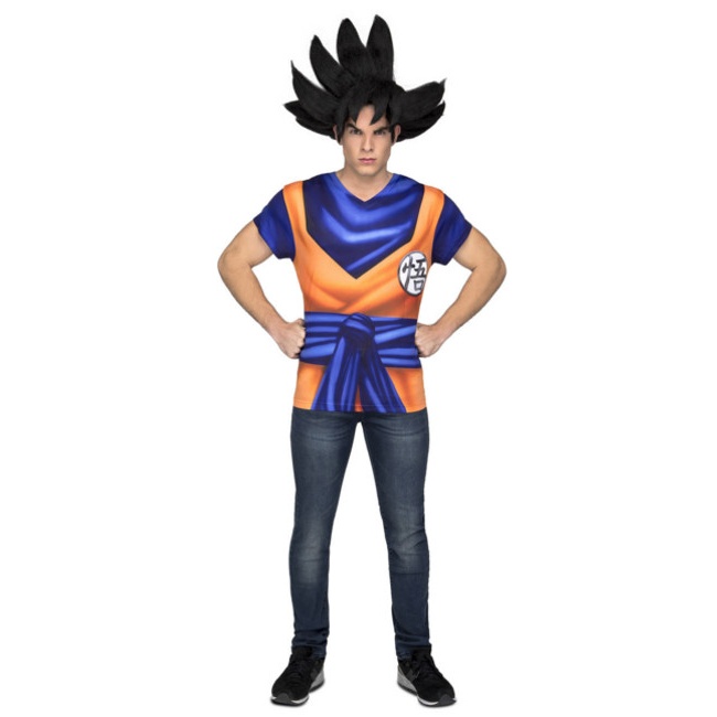 Vista frontal del t-shirt de costume pour homme Son Goku disponible también en talla XL