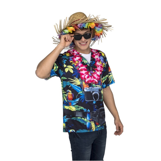 Vista delantera del t-shirt de costume hawaïen pour hommes disponible también en talla XL