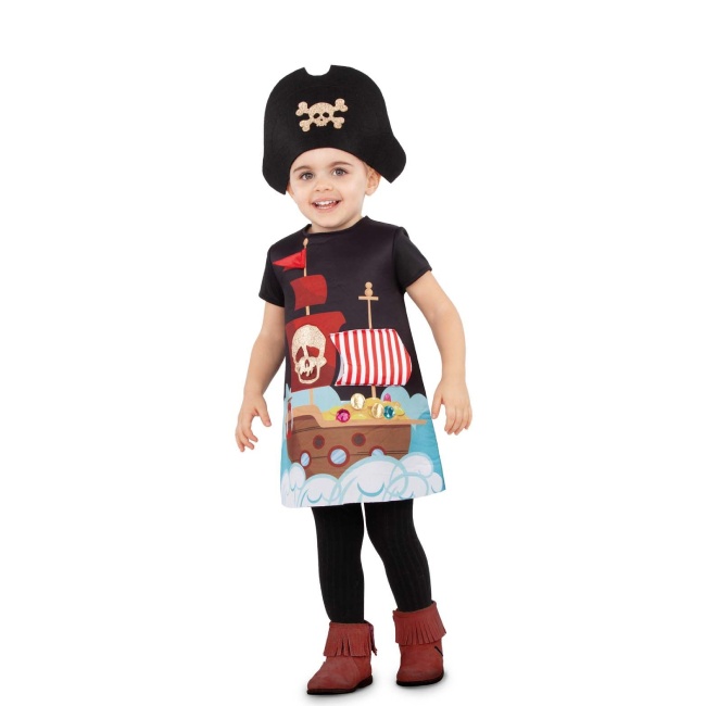 Vista frontal del costume de capitaine pirate pour bébé fille en stock