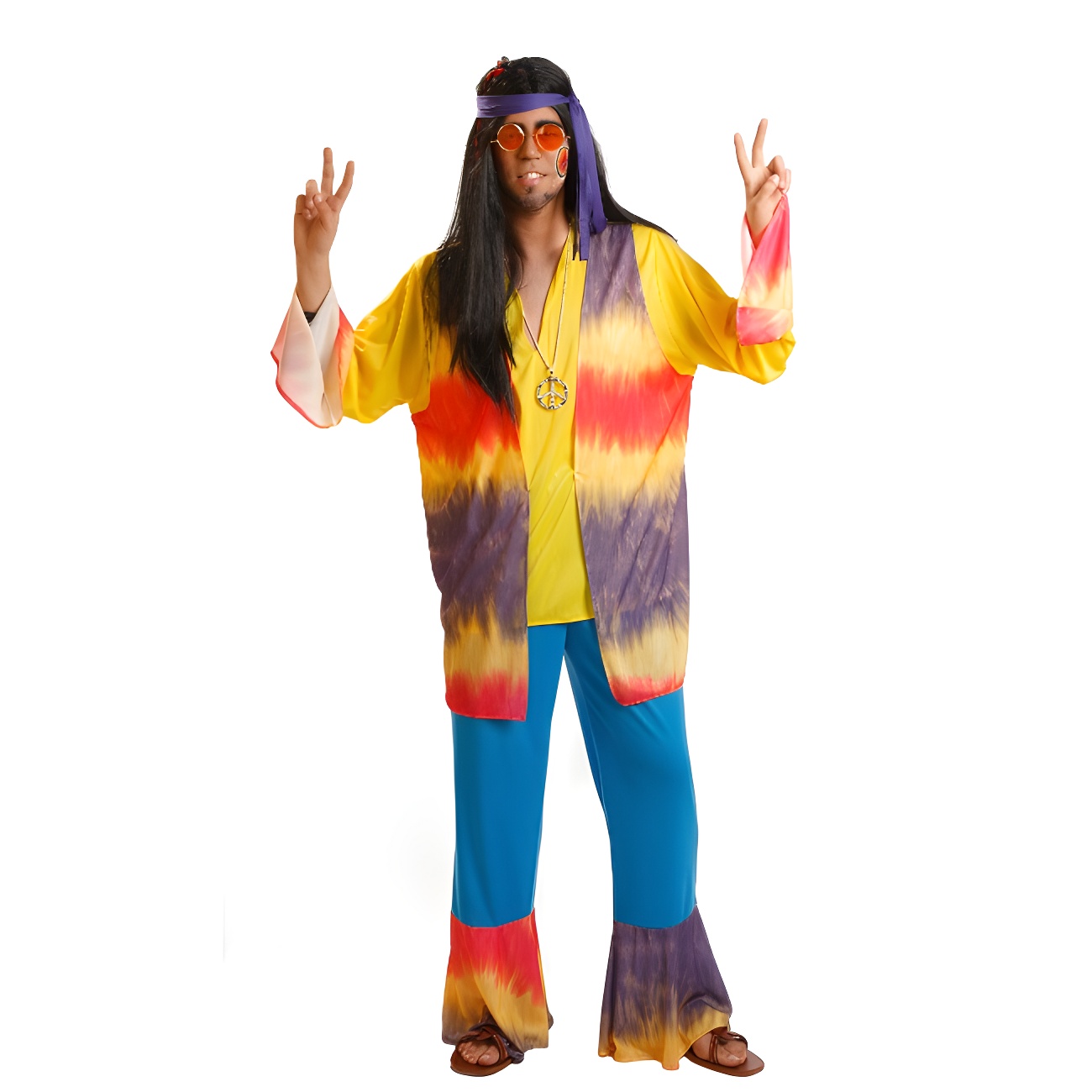 Costume Hippie Homme Et Femme – Années 60-70, T-shirt, Perruque, Lunettes, Collier, Bandeau, Bracelet, Carnaval, Cosplay