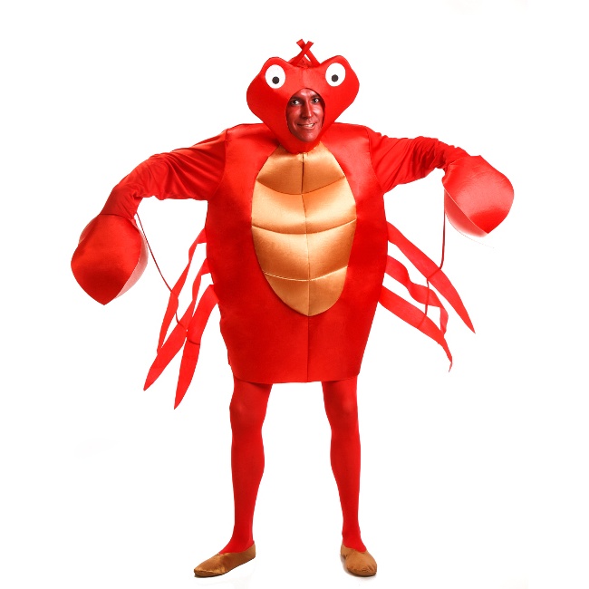 Vista frontal del costume de crabe adulte en stock