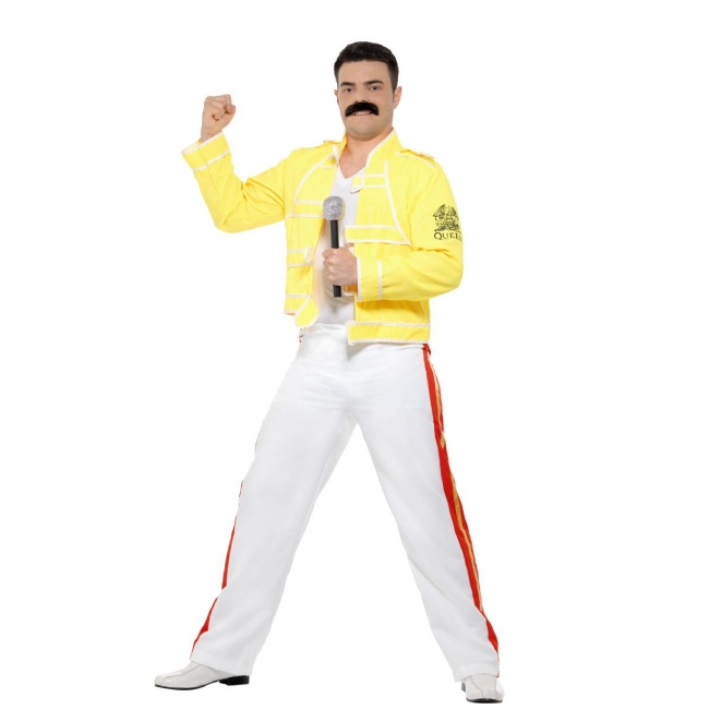 Vista frontal del costume Queen adulte Freddie Mercury en stock