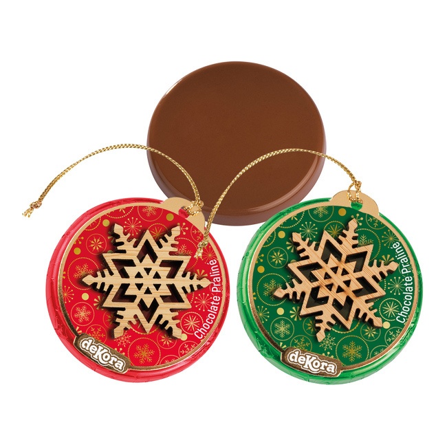 Vista frontal del pendentif sapin de Noël en chocolat 24 gr - Dekora - 1 unité en stock