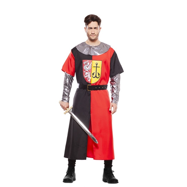 Vista principal del costume de chevalier médiéval rouge et noir pour hommes en stock
