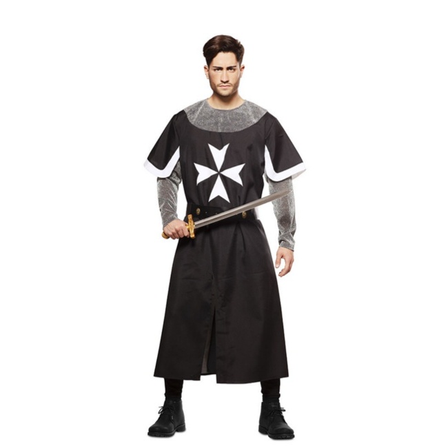 Vista delantera del costume de chevalier noir médiéval pour hommes en stock
