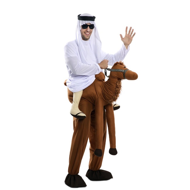Vista frontal del costume d'adulte sur les épaules d'un chameau en stock