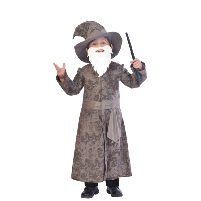 Vista frontal del costume de magicien barbu pour enfants en stock