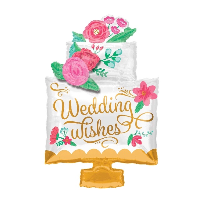 Vista delantera del ballon Silhouette Gâteau de mariage XL avec fleurs 53 x 76 cm - Anagramme en stock