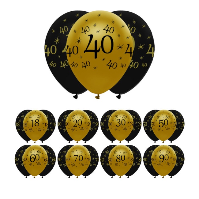 Ballons Happy Birthday Or Noir 30cm 6pcs - Partywinkel