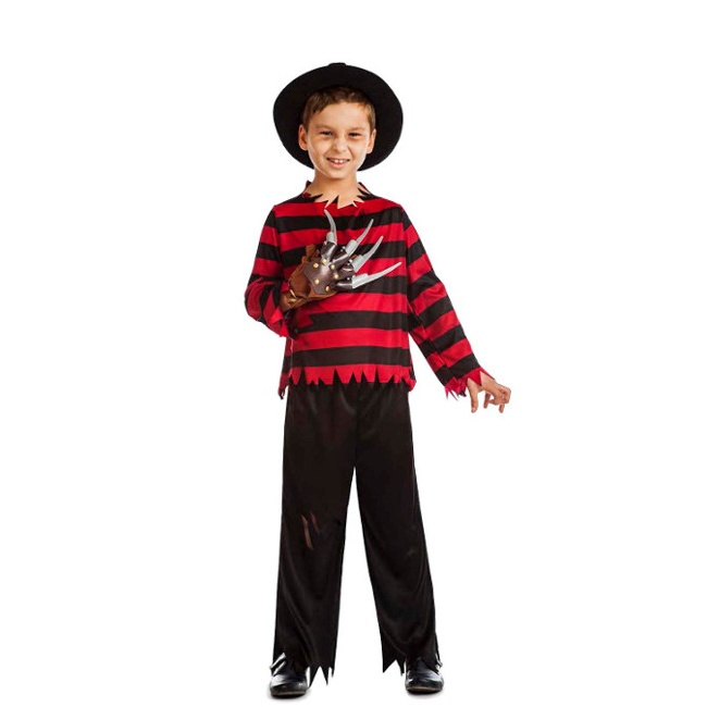 Vista frontal del costume de Freddy Killer pour enfants en stock