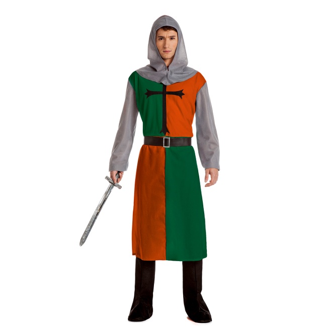 Vista delantera del costume de Templier vert et orange pour hommes en stock