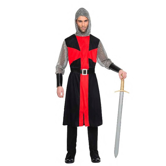 Vista delantera del costume de chevalier croisé rouge et noir pour hommes en stock