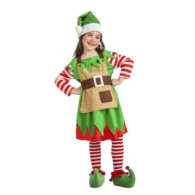 Vista frontal del costume d'elfe de Noël pour filles en stock