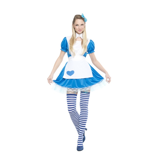 Vista delantera del costume d'Alice au pays des merveilles avec bas pour femmes disponible también en talla XL