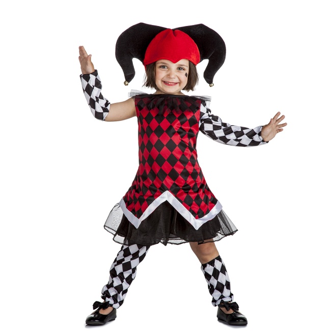 Vista frontal del costume de cirque Arlequin pour filles en stock