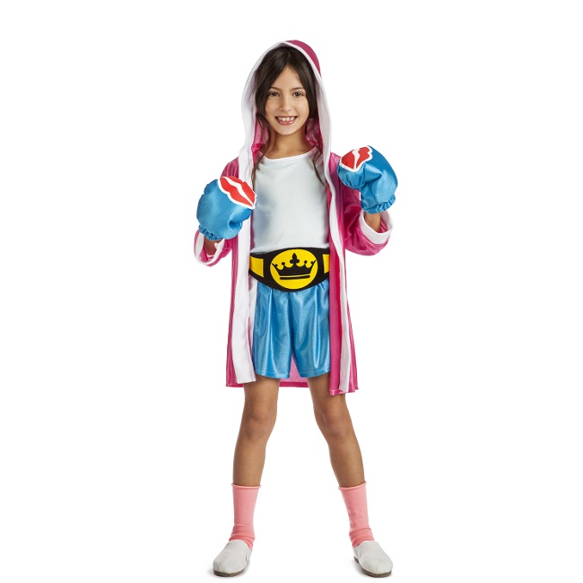 Vista delantera del costume de boxeur avec gants pour filles en stock